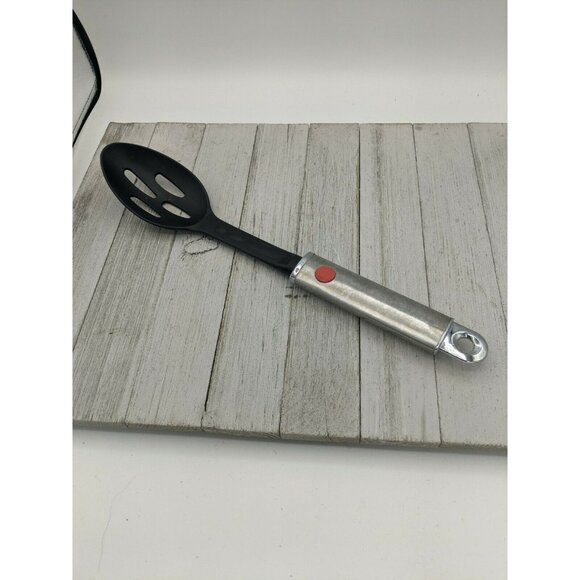 Nylon Slotted Spoon 13 1/4” Black Silver Handle - Picture 1 of 7